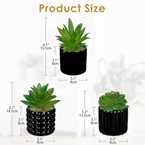 Briful Succulents Plants Artificial in Black Ceramic Pots (Set of 3), Small Fake Plants for Home Office Desk Decor – Modern Mini Potted Succulents for Bathroom, Bedroom, Living Room Table, Shelf - color: Black