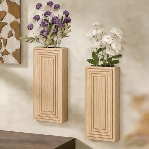 Wooden Wall Planter Vase,2 Pack Natural Wood Hanging Planter for Indoor Fake Plants Modern Boho Farmhouse Wall Art Decor for Home Kitchen Modern Farmhouse Bathroom Living Room Dining Room - color: Natural Wood