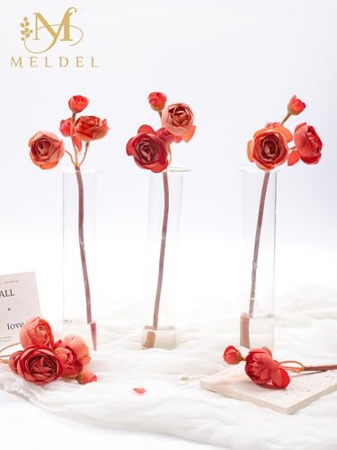 32Pcs Ranunculus Artificial Flowers Burnt Orange - Faux Silk Mini Peonies for DIY Wedding Bouquet, Home Decor, Bridal Shower Centerpieces - color: Burnt Orange