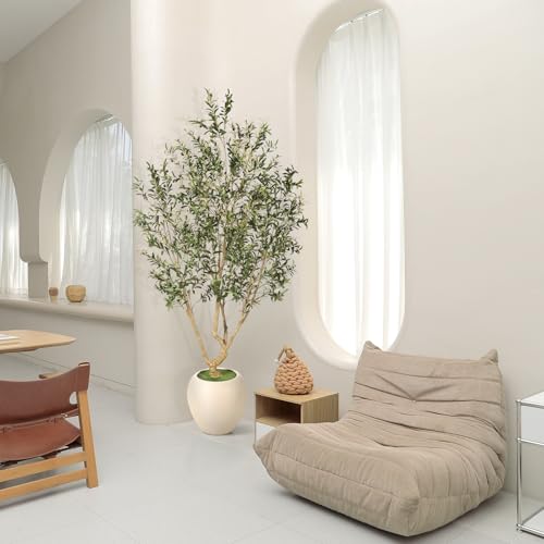 Realead Olive Trees Artificial Indoor - 8FT Tall Faux Olive Tree with 18in Exquisite Planter - Large Fake Olive Tree with Natural Trunk and Lifelike Leaves for Large Spaces & Elegant Home Office Decor - size: 8ft