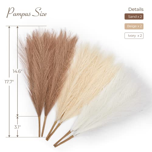 Serwalin Artificial Pampas Grass Decor 17.7 Inch 6pcs Boho Decor, Faux Pampas Grass Living Room Party Home Decor, Natural Small Fake Pampas Grass Vase Filler Centerpieces Arch Decor - color: Ivory & Beige & Sand, size: 17 Inch 6 Pcs