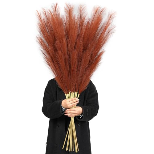 Wertuirk Burnt Orange Pampas Grass, 8 Pcs 45 Inch Tall Large Faux Pompous Grass, Long Artificial Flowers for Floor Vase, Wedding, Party, Baby Shower, Farmhouse and Fall Decor (Burnt Orange) - color: Burnt Orange
