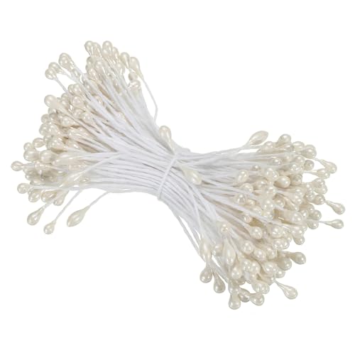 PATIKIL 3mm Double Heads Flower Stamen, 150 Pcs Artificial Flower Stamen Pistil Matt Pearl Floral Stamen for DIY Christmas Card Wedding Decoration, Cream White - color: Cream White