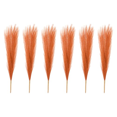 PATIKIL 17 Inch Faux Pampas Grass, 6 Pcs Boho Decor for Home Decoration Artificial Tall Fluffy Stems for Wedding Flower Party Vase Arrangement Centerpieces, Orange - color: Orange