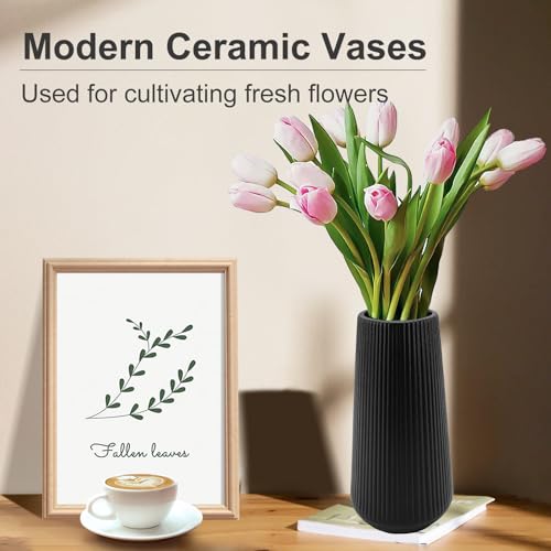 Black Ceramic Vase, GUKJOB Cute Flower Vase for Pampas Grass, Home, Living Room, Dining Table, Farmhouse, Office Decor, Bedroom, Table, and Kitchen Shelf (XL Black) - color: XL Black