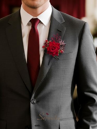 Serwalin Red Corsage and Boutonniere Set, Prom Corsage and Boutonniere Set of Wedding Flowers Homecoming Accessories Party Suit Decoration - color: Red, size: 1 Boutonniere & 1 Wrist Corsage - 2pcs