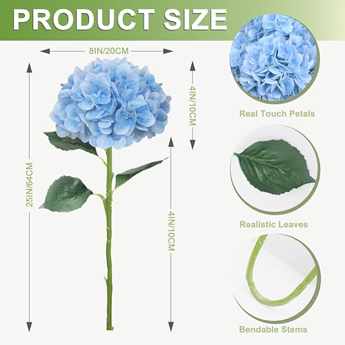 4PCS Blue Hydrangea Artificial Flowers 25" Real Touch Flowers Bouquets, Faux Floral Arrangements for Home Table Centerpieces Party Floral Arrangements - color: Blue