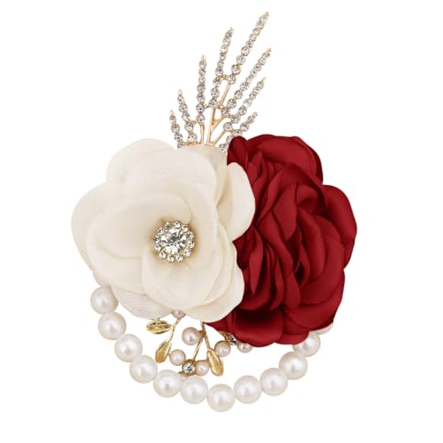 Satin Rose Corsage and Boutonniere Set for Bride Groom Bridesmaids Groomsmen Wedding Homecoming Flowers Prom Party Suit Accessories (Burgundy) - color: Burgundy