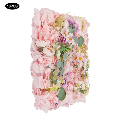 Flower Wall Backdrop, 14x14 Inch Artificial Flower Wall Panels, Peony Dahlia Wall Flowers Wall Decor for Photo Background Home Party Wedding Backdrop Decoration (Pink) - color: Pink