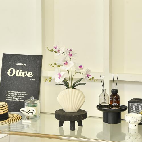 Artificial Phalaenopsis Orchid Plant in Seashell Pot, 16" Fake Orchid Flowers, Silk Faux Orchids for Home Decor, Office, Table Centerpiece, Real Touch Lifelike Indoor House Plant (White) - color: White