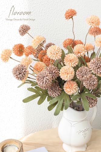 Floroom 9pcs Burnt Orange Taupe Mix Faux Silk Mums Artificial Flowers, Bulk Fake Small Mini Chrysanthemums with Stems for DIY Wedding Centerpieces Floral Arrangements Vase Fillers Home Decorations - color: Sunset Glow Harmony, size: 9pcs