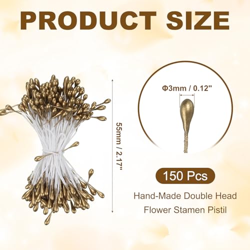 PATIKIL 3mm Double Heads Flower Stamen, 150 Pcs Artificial Flower Stamen Pistil Matt Pearl Floral Stamen for DIY Christmas Card Wedding Decoration, Gold Brown - color: Gold Brown