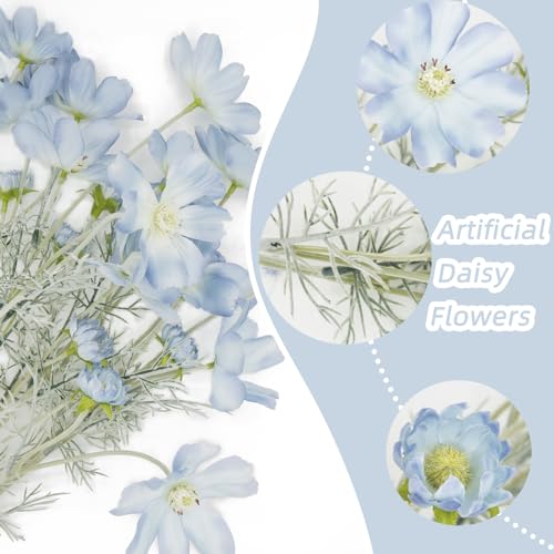 Blue Artificial Cosmos Flowers, 2 Pcs Wedding Bouquets, 23.6 Inch Realistic Faux Silk Flowers for Vase, Dining Table, Floral Arrangement - color: Blue, size: 2pcs
