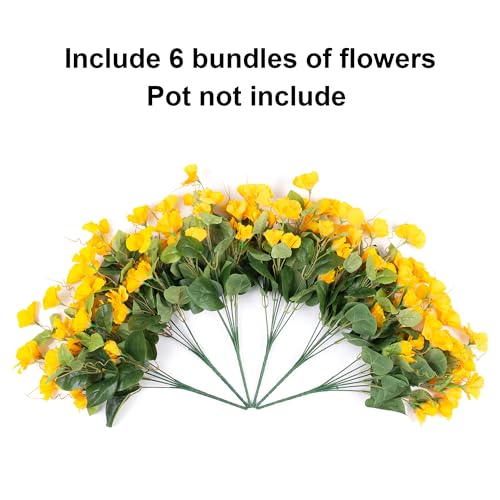 Fake Hibiscus Artificial Flowers for Outdoors Spring Summer Decoration, 6 Bundles Silk Yellow Hibiscus Flowers Bouquet UV Resistant Look Real Faux Plants for Outside Planter Front Door Porch Balcony - color: Yellow