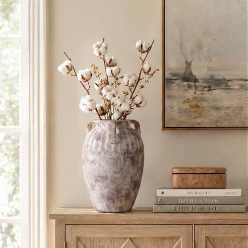 Ceramic Flower Vase with Handles, 8.86 inch Tall Ceramic Vase Home Decor Vintage Terracotta Rustic Unique Vase for Bouquet Pottery Barn Decor Large Vases Living Room Bathroom Modern Farmhouse - color: 8.86 in - Terracotta