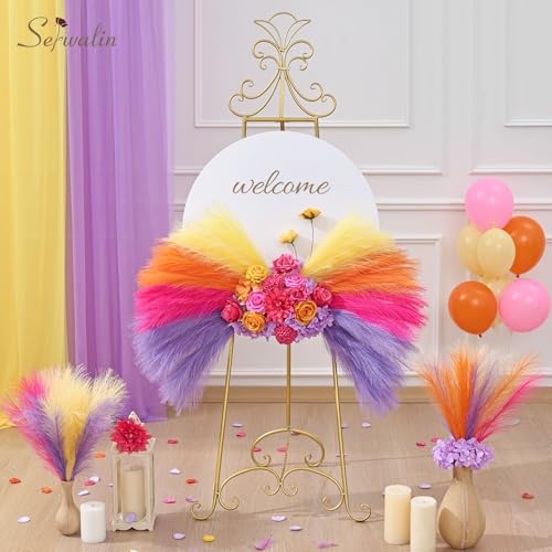 Serwalin 6PCS Pampas Grass Decor, 17.7Inch Light Yellow Artificial Pampas Grass Fluffy Fake Pompas Vase Filler Flower Arrangement for Home Wedding Decor - color: A Bright Light Yellow, size: 17 Inch 6 Pcs