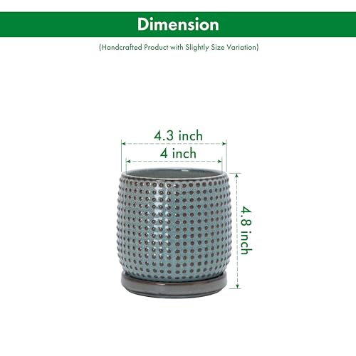 D'vine Dev 4 Inch Ceramic Beaded Stoneware Planter Pot - Flower Pot with Drainage Holes and Saucers for Indoor Succulent Plants or Flowers, Graphite Blue, 27-C-Z-9 - color: Graphite Blue, size: 4.3 Inch