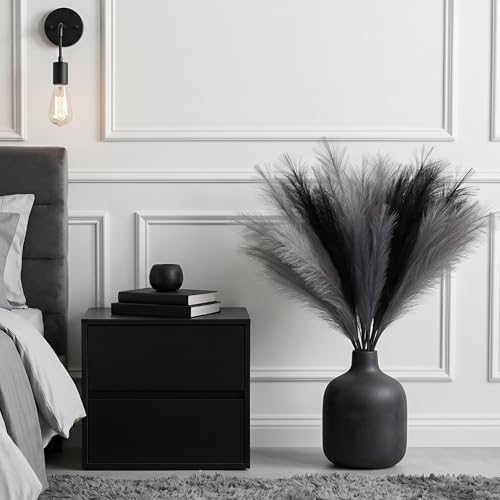 Faux Pampas Grass Decor, 9 PCS 37''/3.1FT Tall Fluffy Black Gray Fake Pompas Floral, Large Artificial Pompous Grass Branches for Floor Vase Fillers, Boho Farmhouse Room Wedding Decor - color: Black Gray