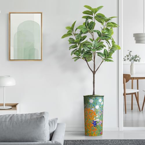 Artificial Tree in Colorful Flower Pattern Planter, Fake Magnolia Tree for Indoor and Outdoor Home Decoration - 70" Overall Tall (Plant Pot Plus Tree) - style: Magnolia Tree