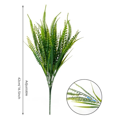 ZEOSTARO 12 Bundles Artificial Plants Outdoor Fake Boston Fern Greenery with Flowers Faux UV Resistant Shrubs Garden Patio Porch Window Box Farmhouse Hanging Decor(Green) - color: Boston Fern With Flowers