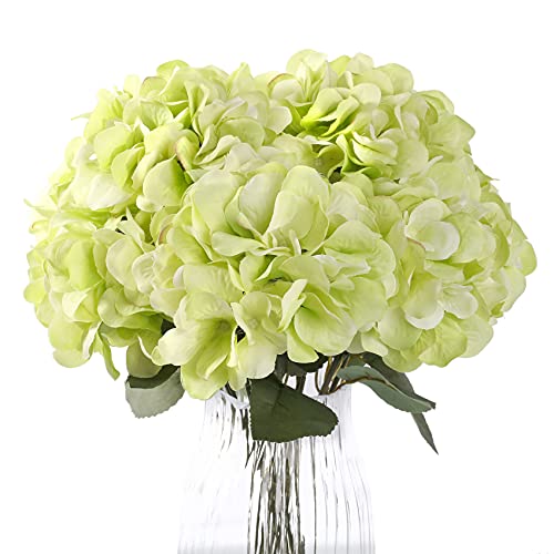 Jim's Cabin Silk Hydrangea Artificial Flowers 2 Bouquets, Lifelike Fake Flower Arrangements for Bedroom, Wedding, Cabin Decor & DIY Projects（Green） - color: Green