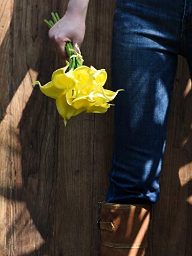 FiveSeasonStuff Real Touch Calla Lily Artificial Flowers Wedding Bridal Bouquet | Floral Arrangements | 15 Calla Lilies (Lemon Yellow) - color: Lemon Yellow