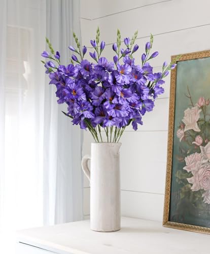 IPOPU Gladiolus Artificial Flowers Purple Gladiolus Flowers 10 PCS 30.3 in Silk Gladiolus Flowers with Stems Artificial Gladiolus Flowers for Home Wedding Office Decoration(Purple) - color: Purple