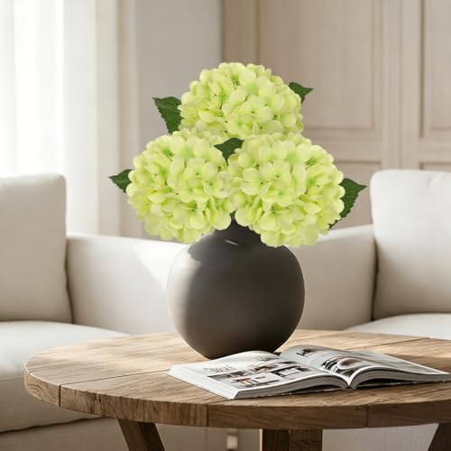 Hollyone 3Pcs Light Green Hydrangea Artificial Flowers Real Touch Faux Silk Hydrangeas Flowers with Stem Fake Florals Flower for Home Wedding Table Centerpiece Vase Arrangements Decoration - color: Light Green