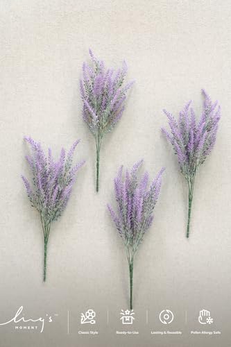 Ling's moment Artificial Purple Lavender, 4 Bushes Fake Lilac Flower for Wedding Bouquet DIY Table Centerpieces and Floral Arrangement Decoration
