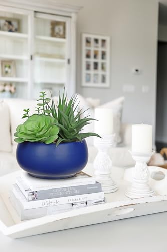 Fake Plants Artificial Succulents in Pots Faux Succulent Arrangement Potted Plant with Blue Ceramic Pot for Home Decor Modern Office Desk Bathroom Shelf Living Room Indoor & Outdoor Decoration - color: Matte Blue