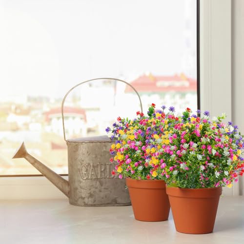 24 Bundles Artificial Flowers Fake Boxwood Shrubs UV Resistant No Fade Faux Greenery Plastic Lotus for Home Garden Indoor Outdoor Porch Patio Office Wedding Decoration(Mix Colors) - color: Mix-color