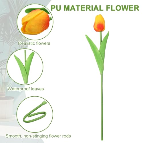 uxcell 20pcs Tulips Artificial Flowers, Faux Flowers Silk Fake Tulip Stems Real Touch for Wedding Bouquet Centerpiece Table Party Decoration(Sunset Red) - color: Sunset Red