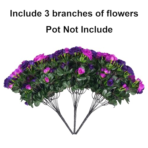 Artificial Faux Outdoor Flowers Plants for Spring Summer Decoration, Fake Silk Camellia UV Resistant Look Real for Planter Outside Front Door Porch Patio Balcony, 3 Large Bundles (Purple+Fuchsia) - color: Purple+fuchsia