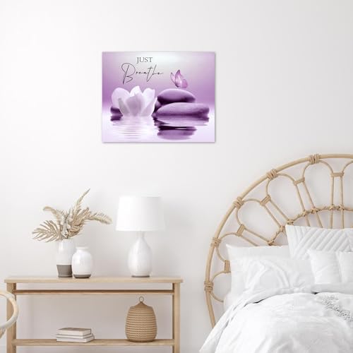 LB Modern Purple Wall Art for Bathroom Zen Spa Water Lily Flower Canvas Wall Art Wall Paintings Home Decor Nature Butterfly Wall Pictures for Living Room Bedroom Office Ready To Hang,16x12 Inch - color: Purple, size: 12"L x 16"W