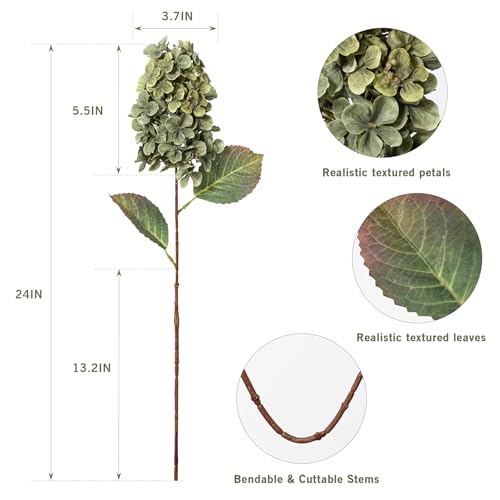 Ttranewsoo Green Hydrangea Artificial Flowers,Fake Fall Flowers Silk Hydrangea with Stems,Fall Faux DIY Floral for Table Vase,Hydrangeas Bouquet Indoor and Outdoor Decoration 24"（ Green） 8pcs No Vase - color: Green