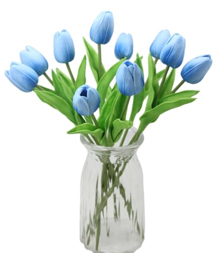 Artificial Flowers 10 Heads Mini Real Touch Artificial Tulip for Home Wedding Party Centerpiece Decoration (Mixed Blue) - color: Mixed Blue