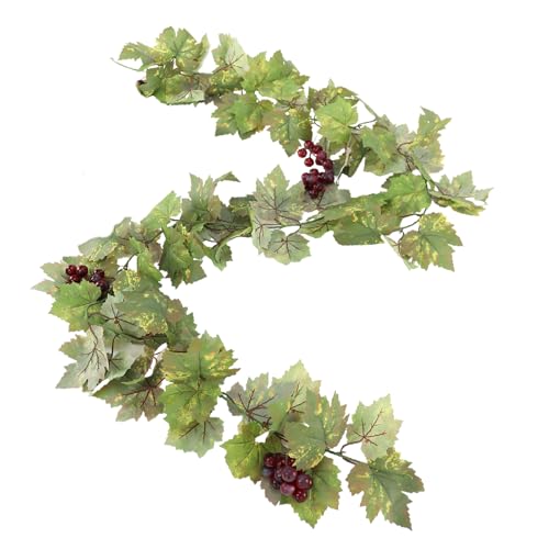 1PC Artificial Grape Vines with Fruits, Greenery Leaf Garland Plant, 6.56Ft Fake Grapes Leaves for Indoor Outdoor Home Decoration Wedding Party Photo Wall Display - color: Green-1 Pc (With Grapes)