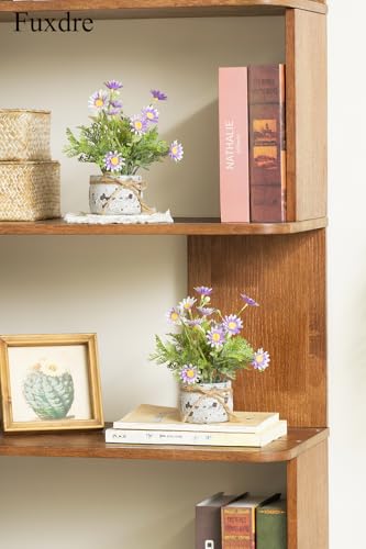 Daisy Artificial Flowers in Cement Vases 2Pcs,Daisies Faux Flowers Farmhouse Home Coffee Table Bookshelf Office Desk Decorations Kitchen Dining Room Fake Plants Indoor(Purple) - color: Purple Daisy