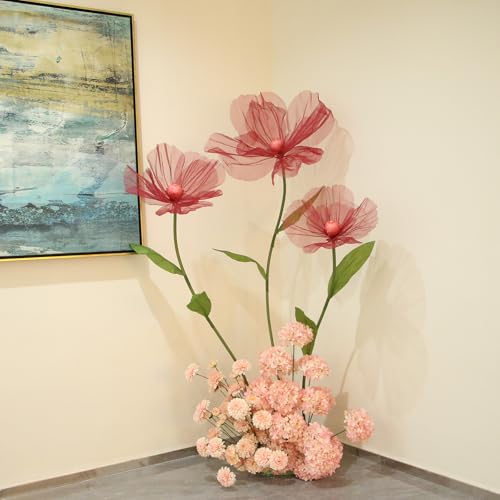 Giant Flowers for Decoration,Wedding Reception Essential Decoration,5.6 Ft Tall Artificial Silk Flower,Party Banquet Background Decor,Home Decor（Red） - color: Red
