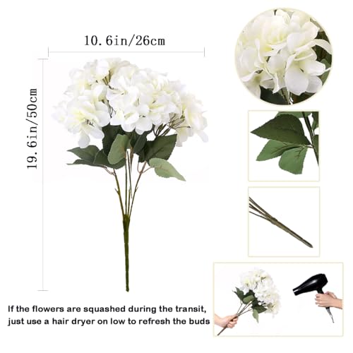 2Bouquets Artificial Fake Flowers Plants Silk Hydrangea Arrangements Wedding Bouquets Decorations Plastic Floral Home Kitchen Garden Party Festival Bar DIY(White,5 Flower Heads) - color: White,5 Flower Heads
