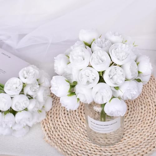 27 Heads Roses Peony Fake Flowers Retro Silk Artificial Rose Flowers (White) - color: White