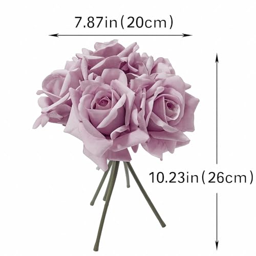 Artificial Roses-10-pcs Soft Touch Fake Flowers with Stems, Realistic Bridal Bouquet & Bulk Home Party Wedding Decor Roses - color: Light Purple 10pcs