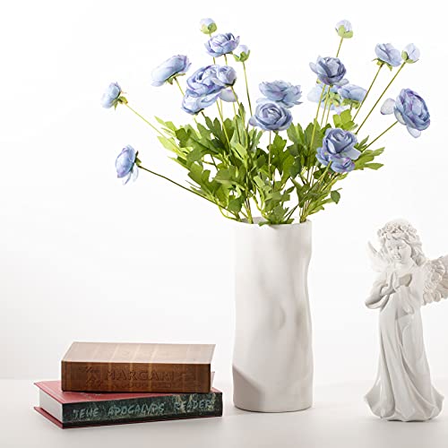 Artificial Silk Flowers Ranunculus Fake Flower 5 Pcs,Suitable for core Decoration,Wedding Floral Creation,Flower Arrangement DIY Project,Interior Decor（Blue） - color: Blue