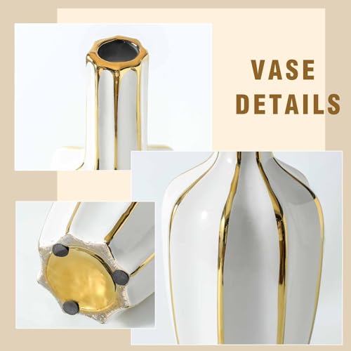 White and Gold Vase, Ceramic Flower Vase for Home Decor, Modern Minimalist Decorative Vase, Large Vases for Centerpiece, Tabletop Decor, Living Room, Bedroom, Office, Entryway(15in) - size: 15 inch