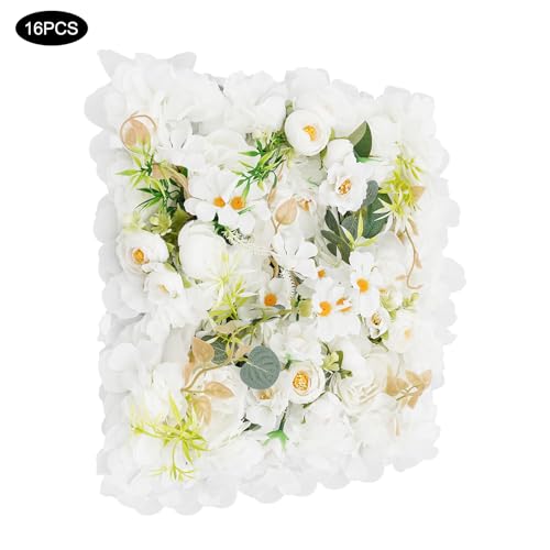 Flower Wall Backdrop, 14x14 Inch Artificial Flower Wall Panels, Peony Dahlia Wall Flowers Wall Decor for Photo Background Home Party Wedding Backdrop Decoration (White) - color: White