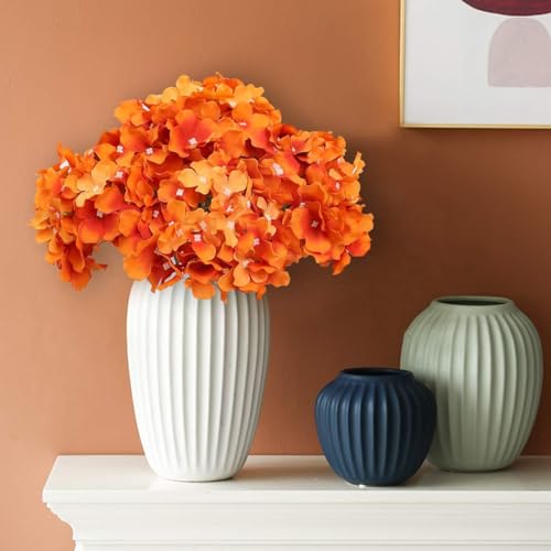Fake Orange Hydrangea Artificial Flowers - Faux Silk Hydrangeas Flowers Heads with Stems Real Touch for Home Wedding Party Table Decor(Orange,Pack of 10) - color: Orange