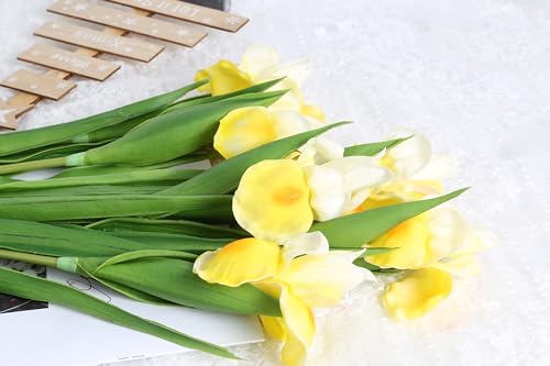 Yellow Iris Artificial Flowers 6 PCS Real Touch Flowers 23.22 in Long Stems Artificial Iris for Wedding Bridal Home Kitchen Party Décor(Yellow) - color: Yellow