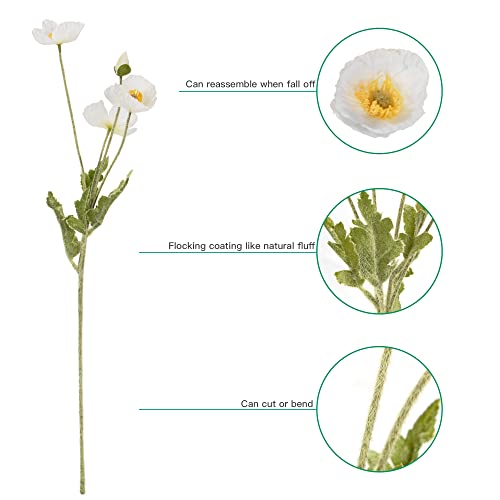 Artificial Poppy Flowers, 5 Bundles Faux Poppies with Stems for Floral Arrangements - Wedding, Home, Office, Party Table Centerpiece Decor (White) - color: White