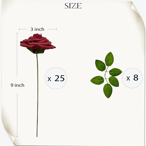 Artificial Roses Flowers 25Pcs Real Touch Roses with Stem Foam Fake Roses for DIY Wedding Bouquets Centerpieces Arrangement Party Baby Shower Home Decorations (Red) - color: Red