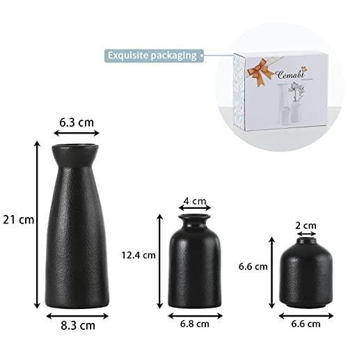 CEMABT Black Ceramic vase Set-3 Small Flower vases for Decor,Modern Boho Farmhouse Home Decor,Decorative vase for Pampas Grass&Dried Flowers,idea Shelf,Table,Bookshelf ，Entryway- Distressed - color: 3set-black